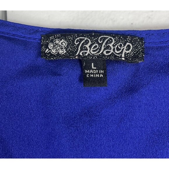 Be Bop Sleeveless A-Line Dress Women's L Blue Scoop Neck Sheer Lined Drawstring - Picture 2 of 6